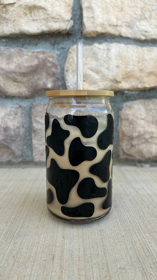 Cow Print Glass Cup